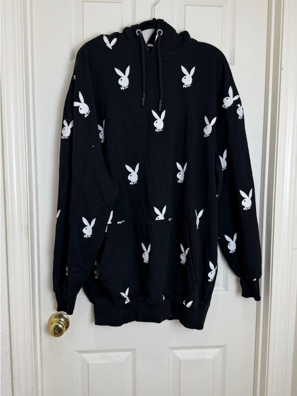 PLAYBOY x MISSGUIDED Black Hoodie Dress with White Bunny Print SIZE 8 - Picture 3 of 6